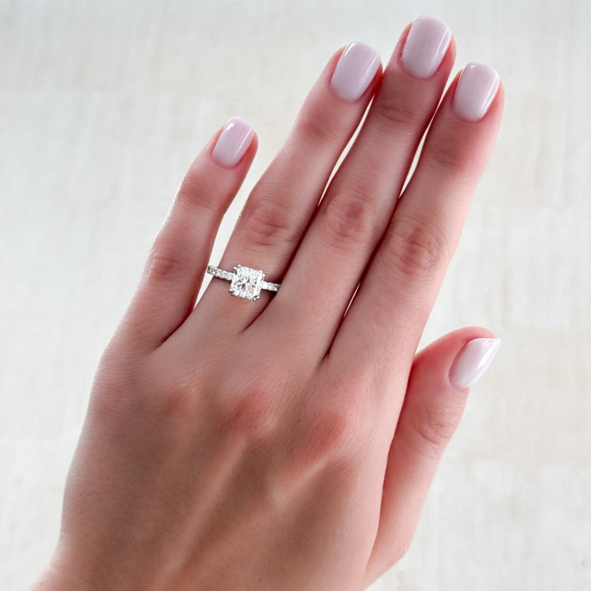 Signature Pavé Engagement Ring With Radiant Square Cut Diamond - GOODSTONE