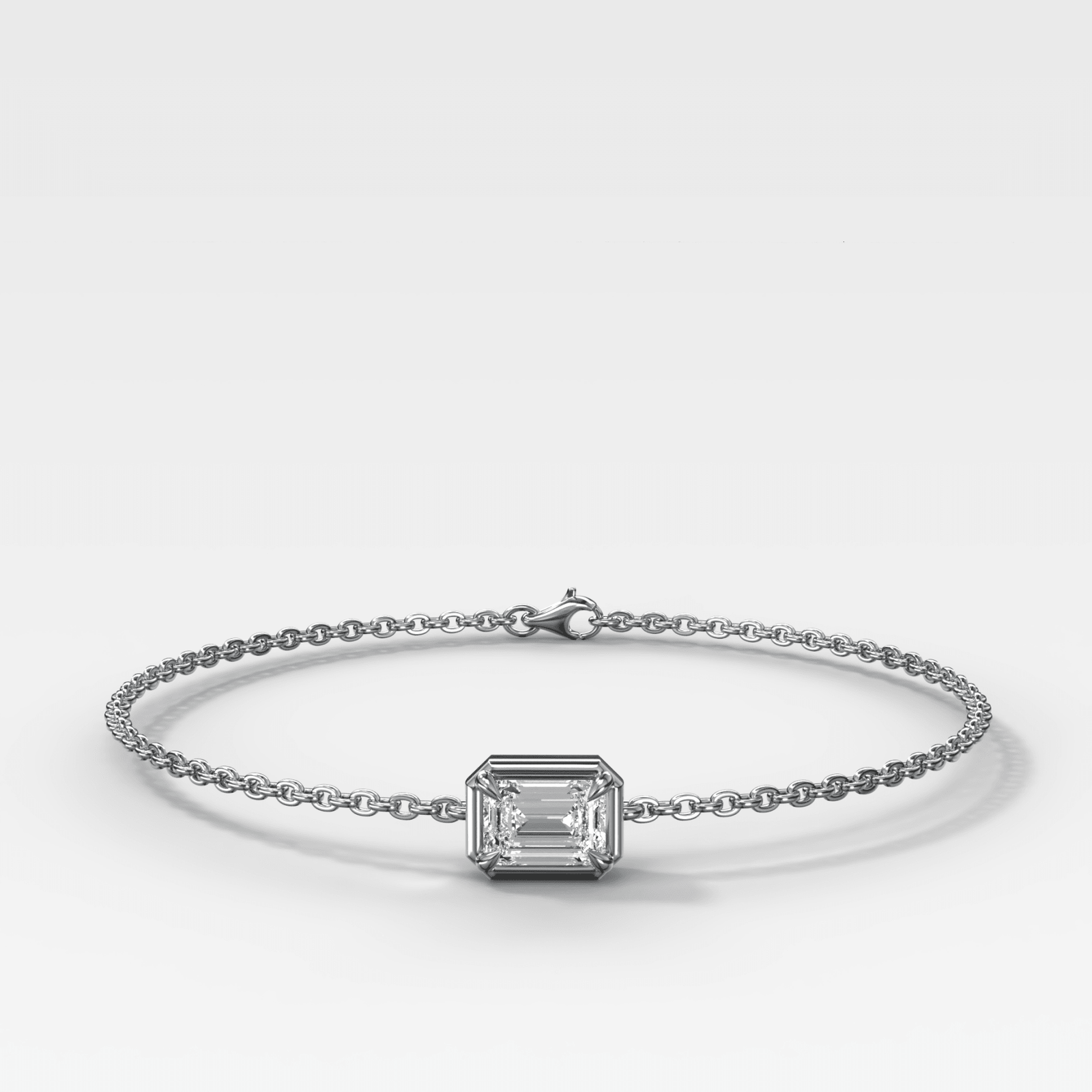 Single Stone Bezel Bracelet with East West Emerald Cut Diamond - GOODSTONE