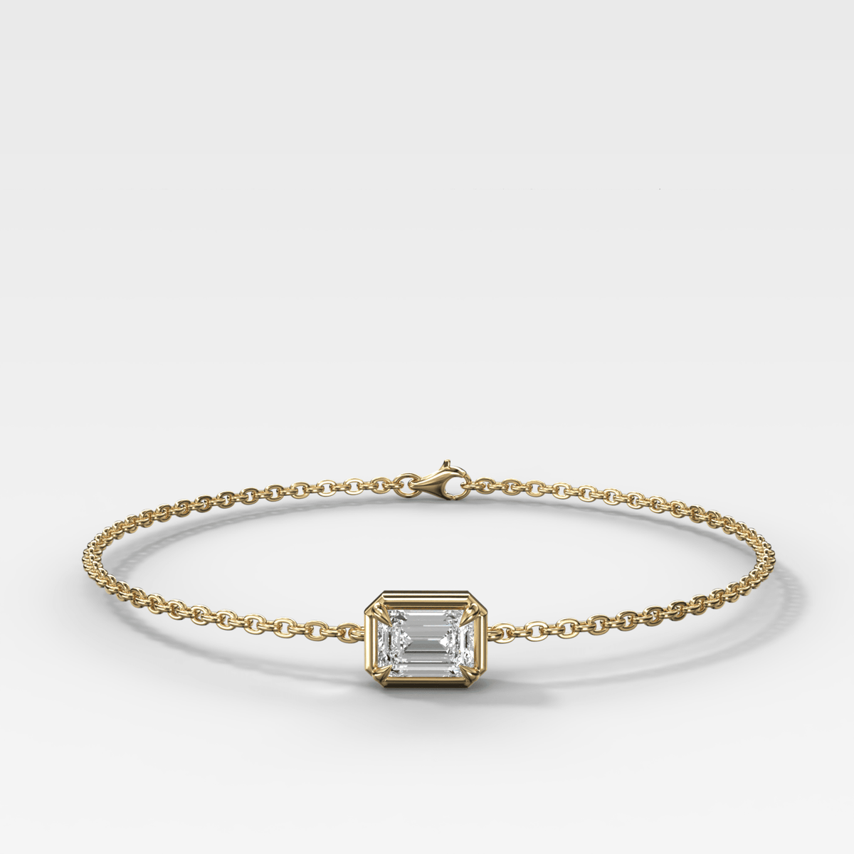 Single Stone Bezel Bracelet with East West Emerald Cut Diamond - GOODSTONE