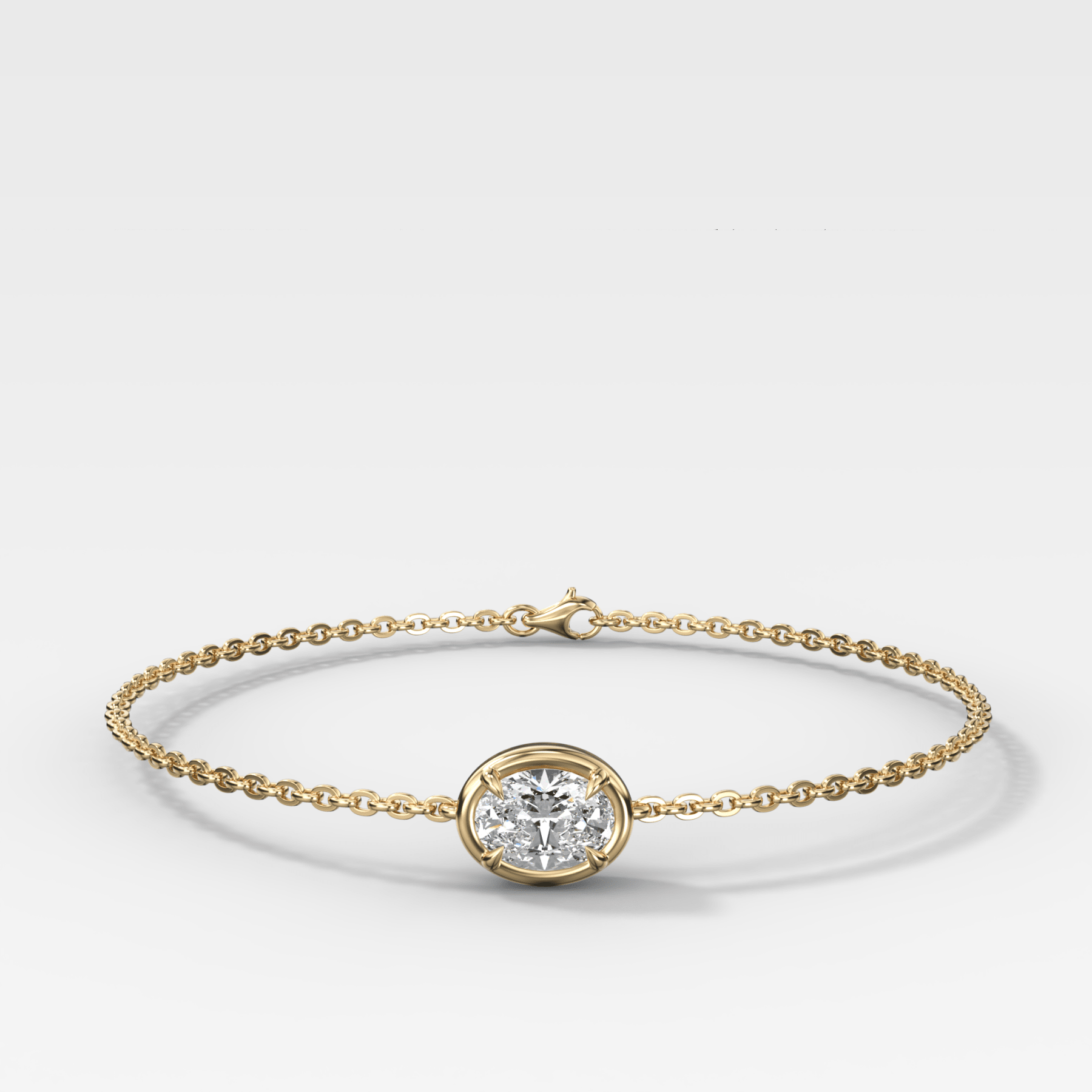Single Stone Bezel Bracelet with East West Oval Cut Diamond - GOODSTONE