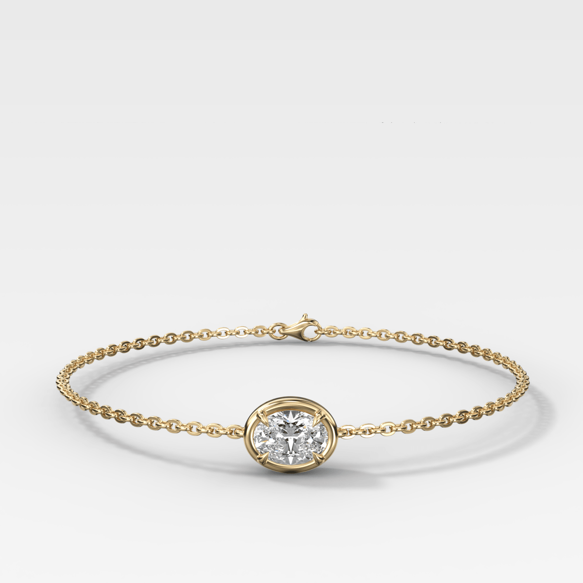 Single Stone Bezel Bracelet with East West Oval Cut Diamond - GOODSTONE