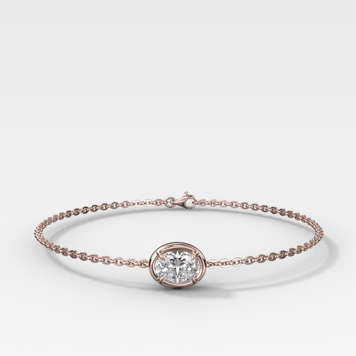 Single Stone Bezel Bracelet with East West Oval Cut Diamond - GOODSTONE