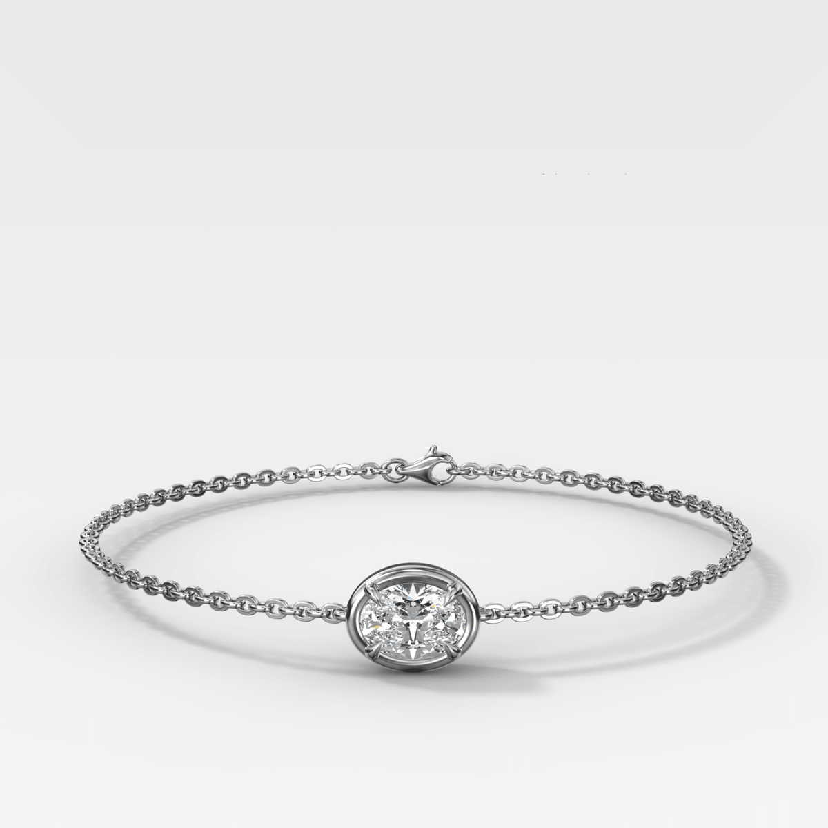 Single Stone Bezel Bracelet with East West Oval Cut Diamond - GOODSTONE