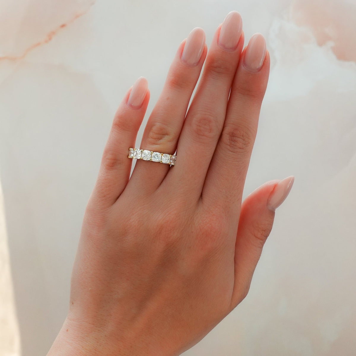 Six Stone Shared Prong Diamond Band With Cushion Cuts - GOODSTONE