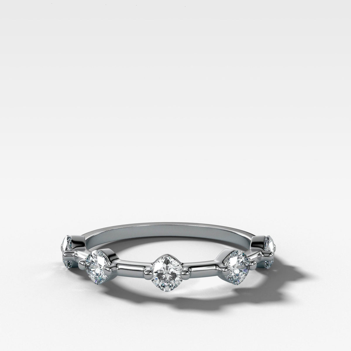 Spaced Compass Wedding Band with Five Cushion Cuts - GOODSTONE