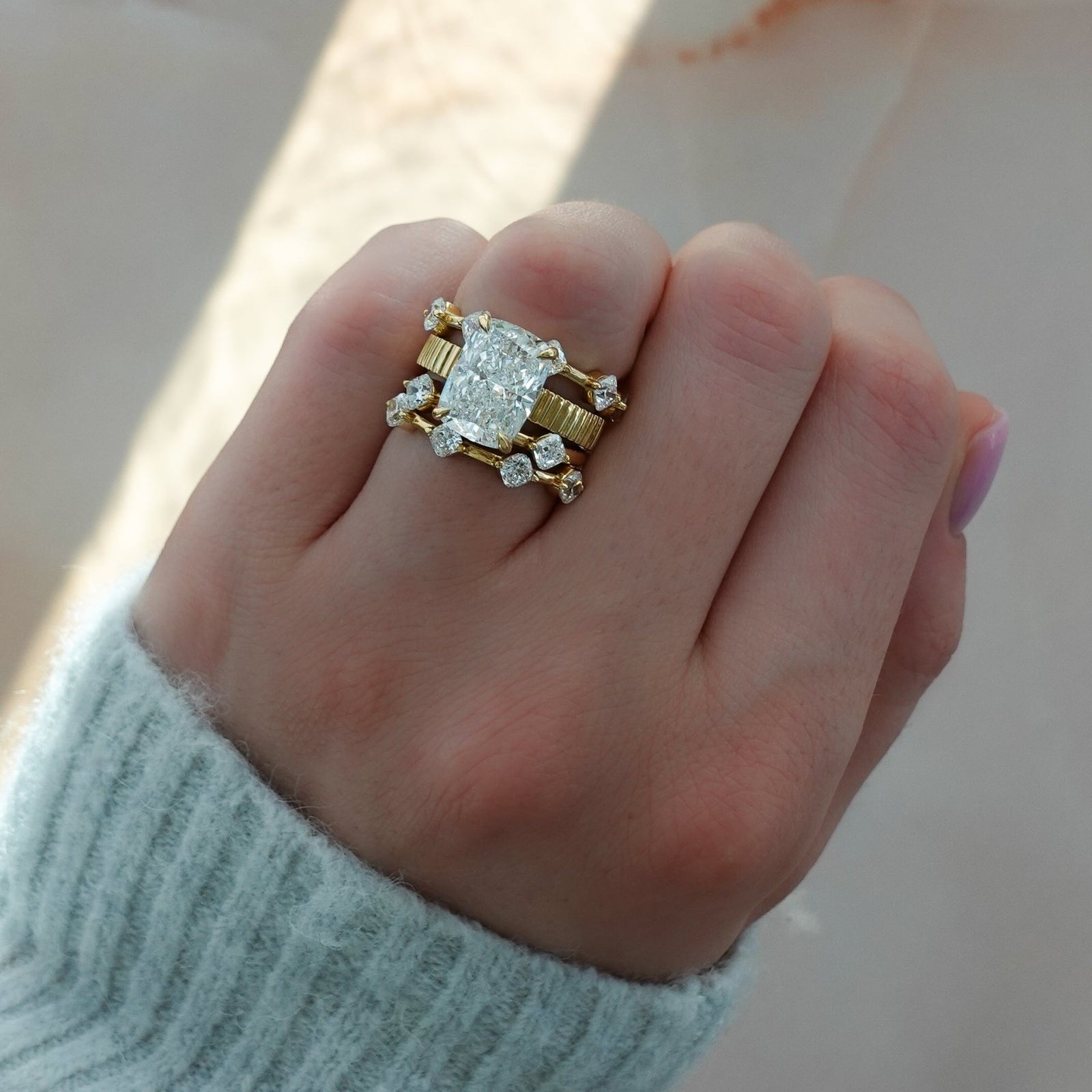 Spaced Compass Wedding Band with Four Cushion Cuts - GOODSTONE