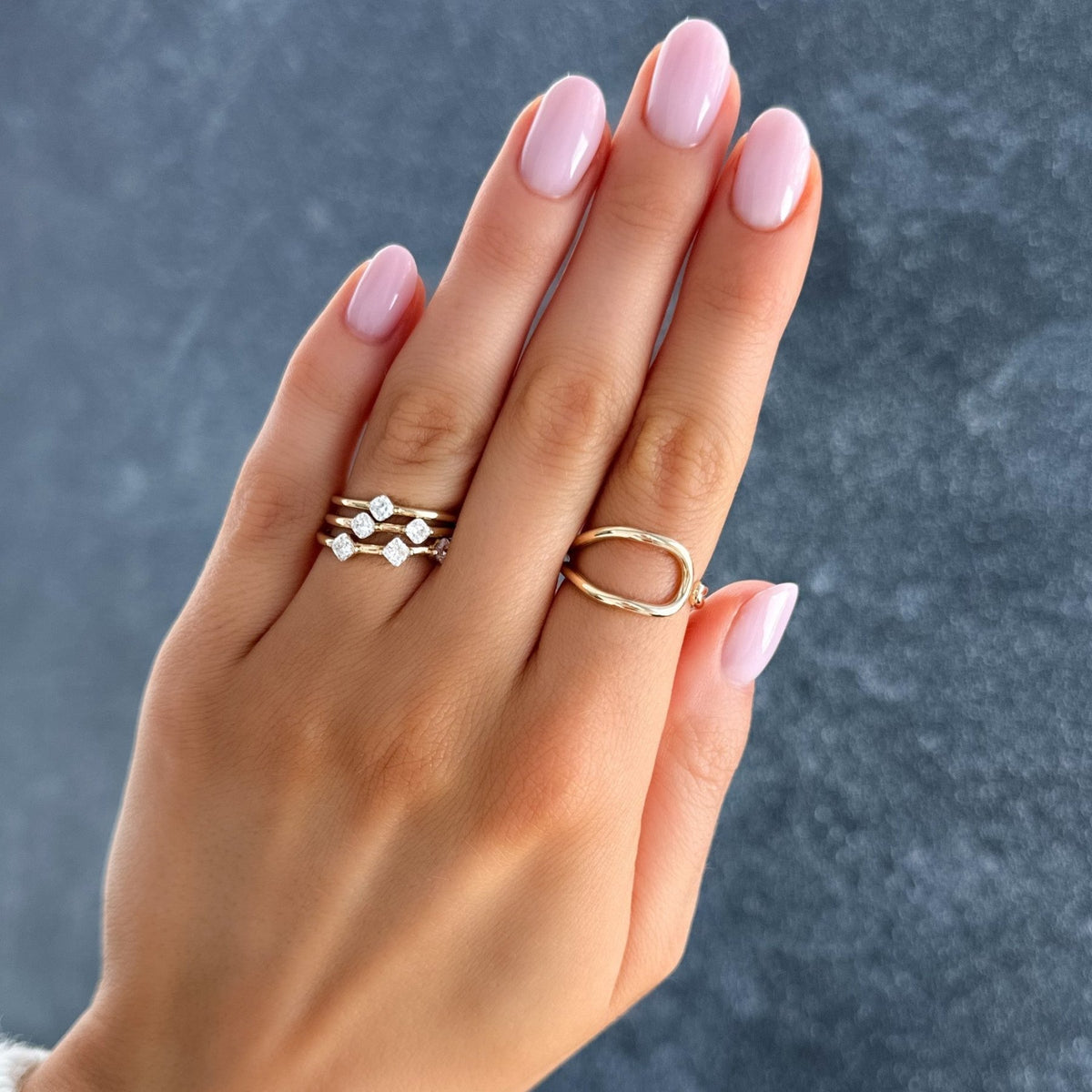 Spaced Compass Wedding Band with Two Cushion Cuts - GOODSTONE