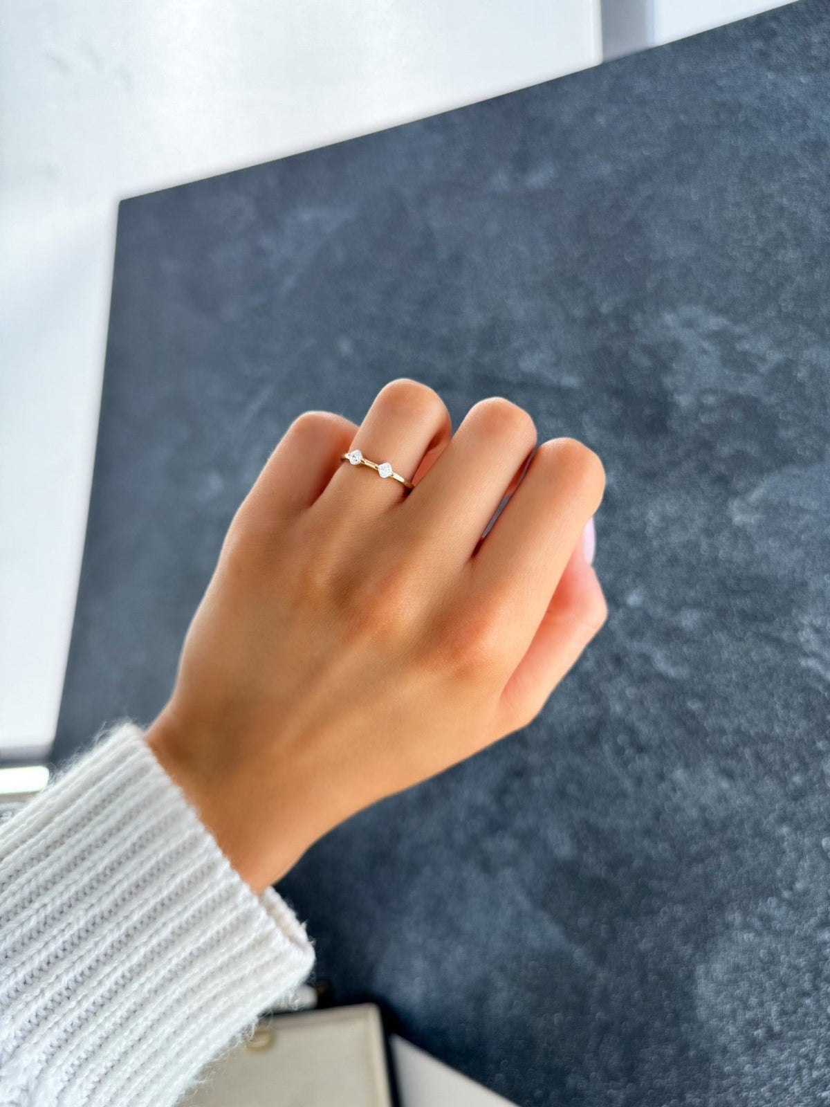 Spaced Compass Wedding Band with Two Cushion Cuts - GOODSTONE