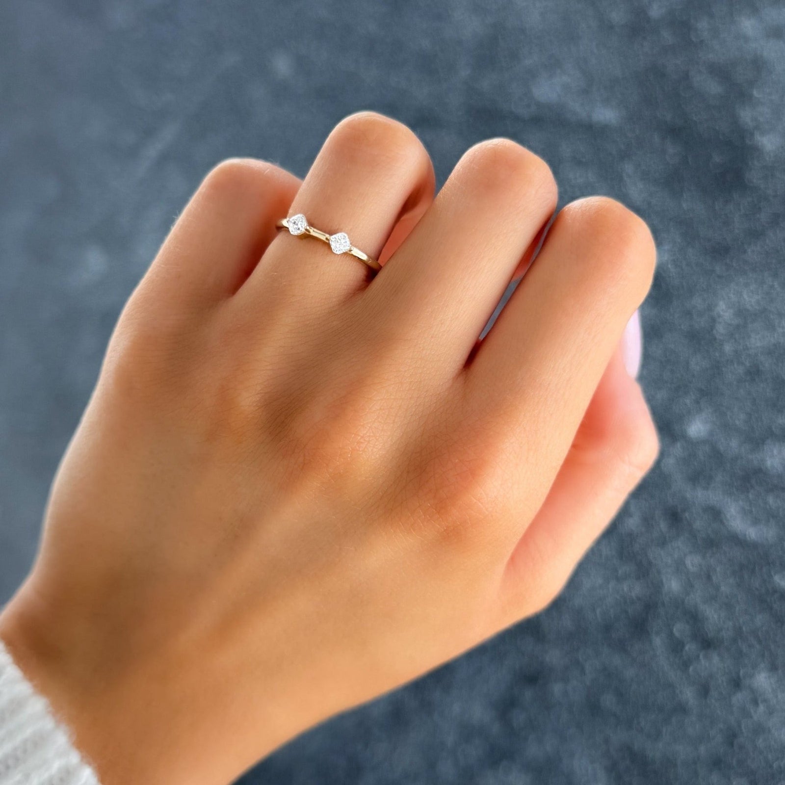 Spaced Compass Wedding Band with Two Cushion Cuts - GOODSTONE