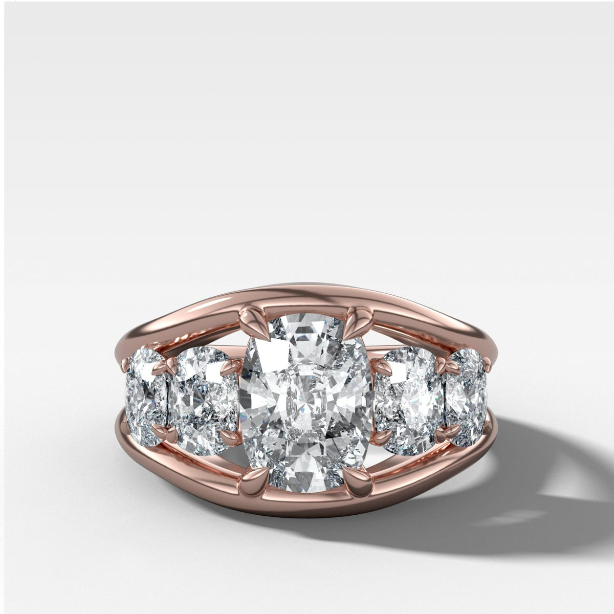 Split Channel Five Stone Engagement Ring With Elongated Cushion Cut Diamond - GOODSTONE