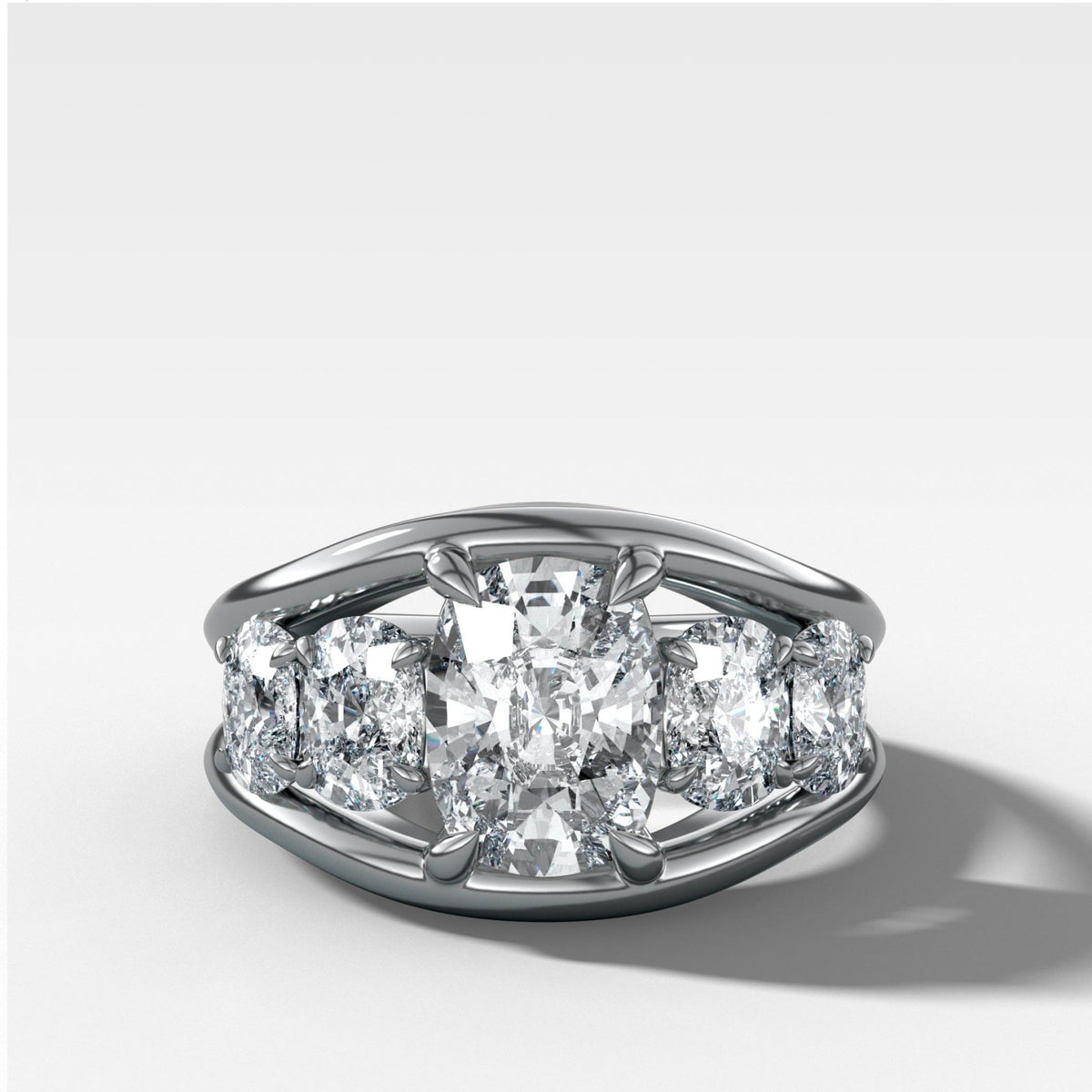 Split Channel Five Stone Engagement Ring With Elongated Cushion Cut Diamond - GOODSTONE