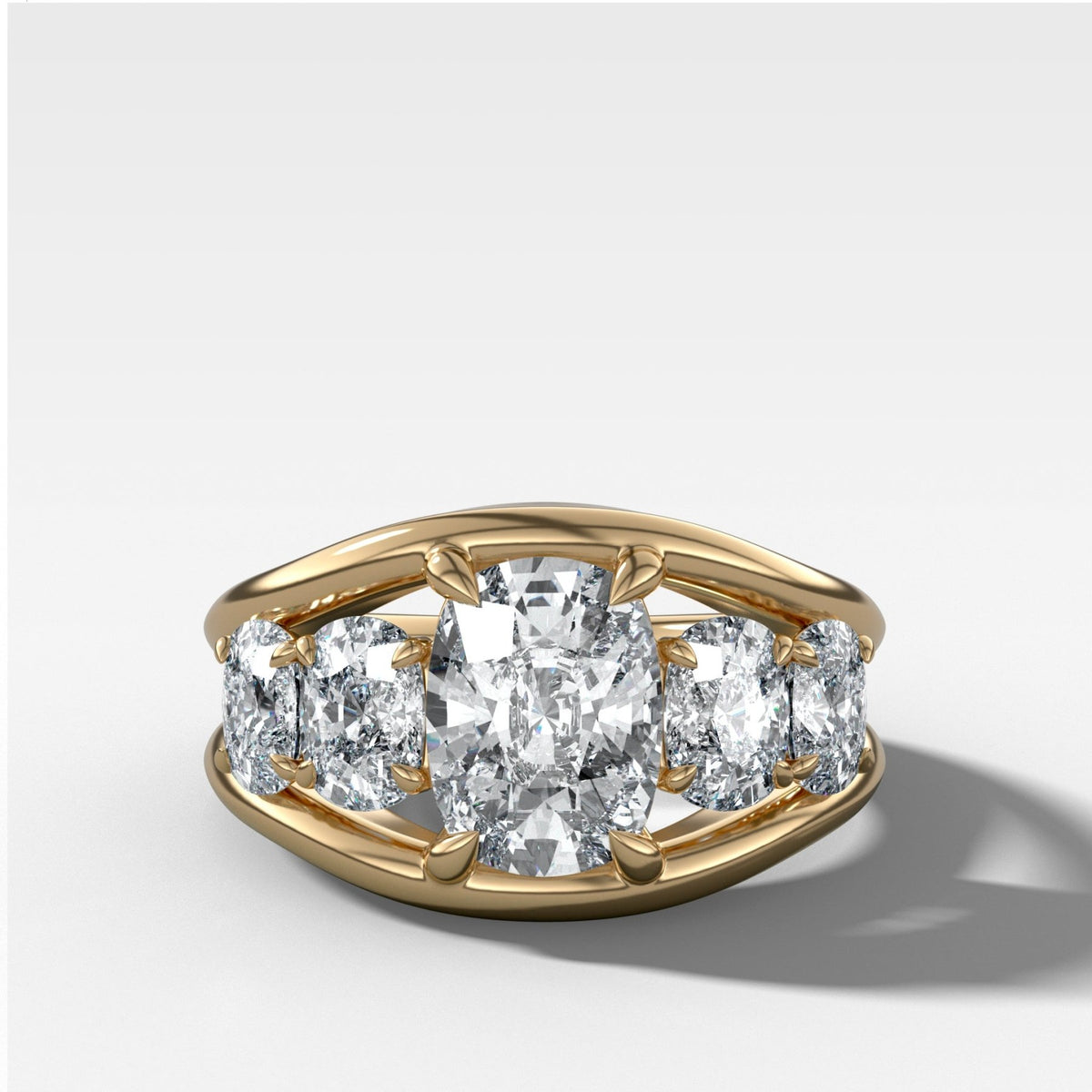Split Channel Five Stone Engagement Ring With Elongated Cushion Cut Diamond - GOODSTONE