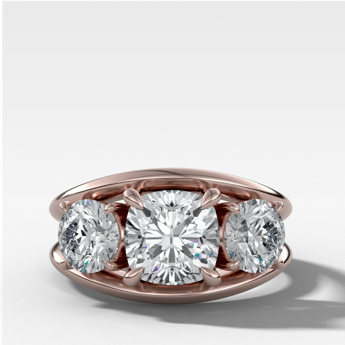 Split Channel Three Stone Engagement Ring With Square Cushion Cut Diamond - GOODSTONE