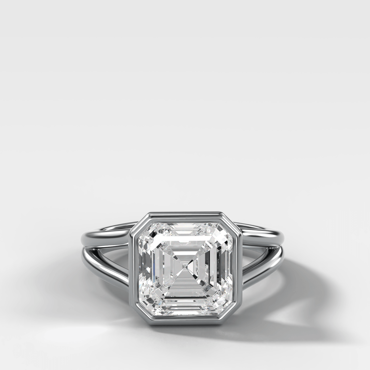 Split Shank Bezel Engagement Ring with Asscher Cut Diamond - GOODSTONE
