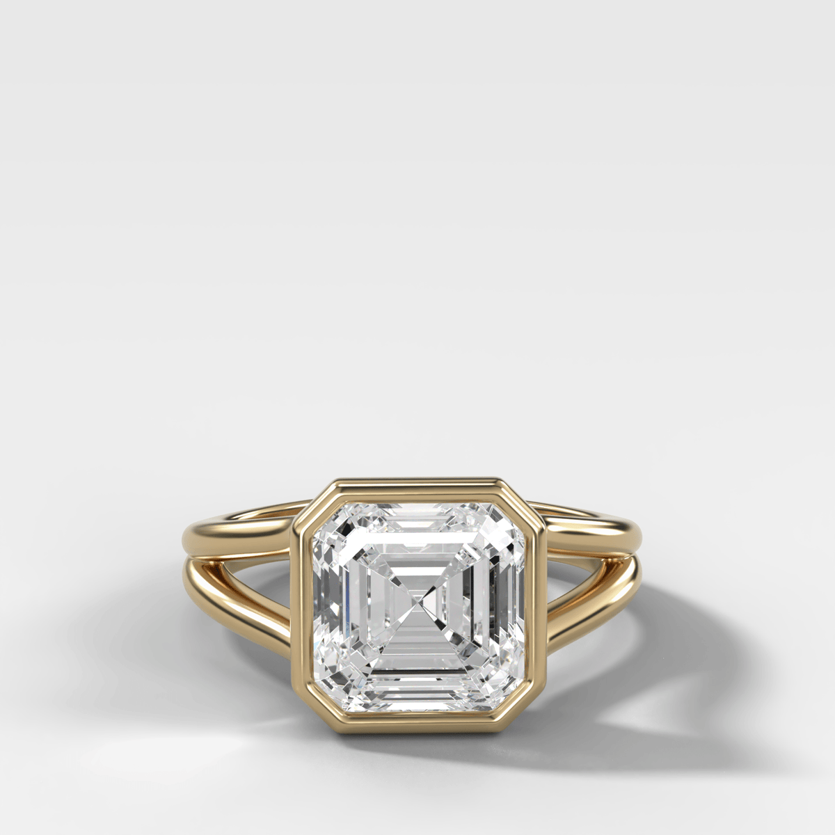 Split Shank Bezel Engagement Ring with Asscher Cut Diamond - GOODSTONE