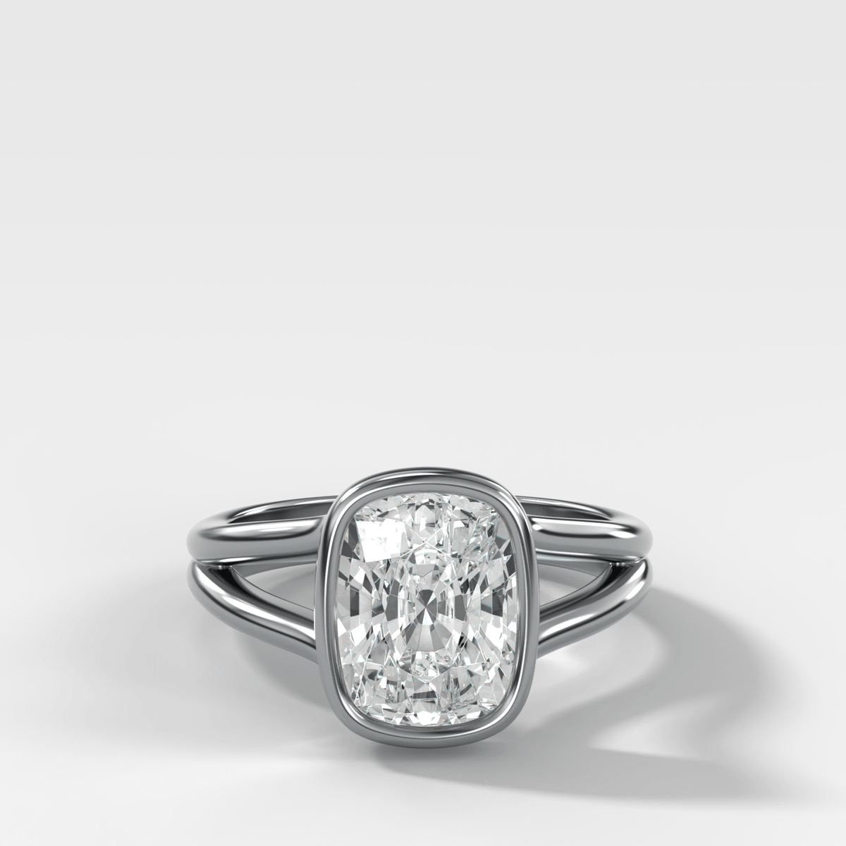Split Shank Bezel Engagement Ring with Elongated Cushion Cut Diamond - GOODSTONE