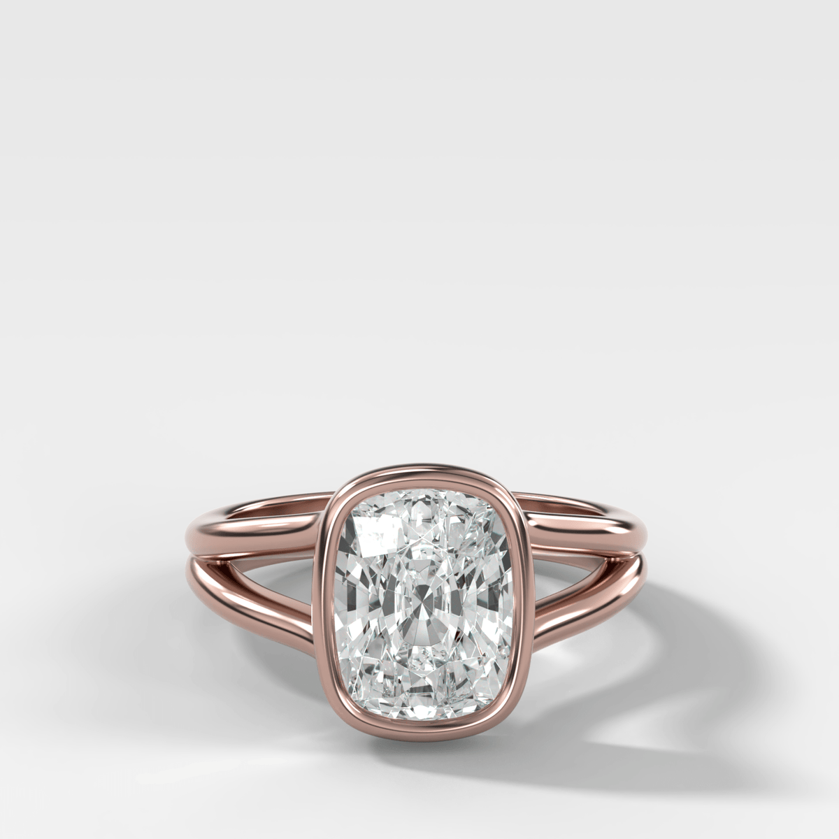 Split Shank Bezel Engagement Ring with Elongated Cushion Cut Diamond - GOODSTONE