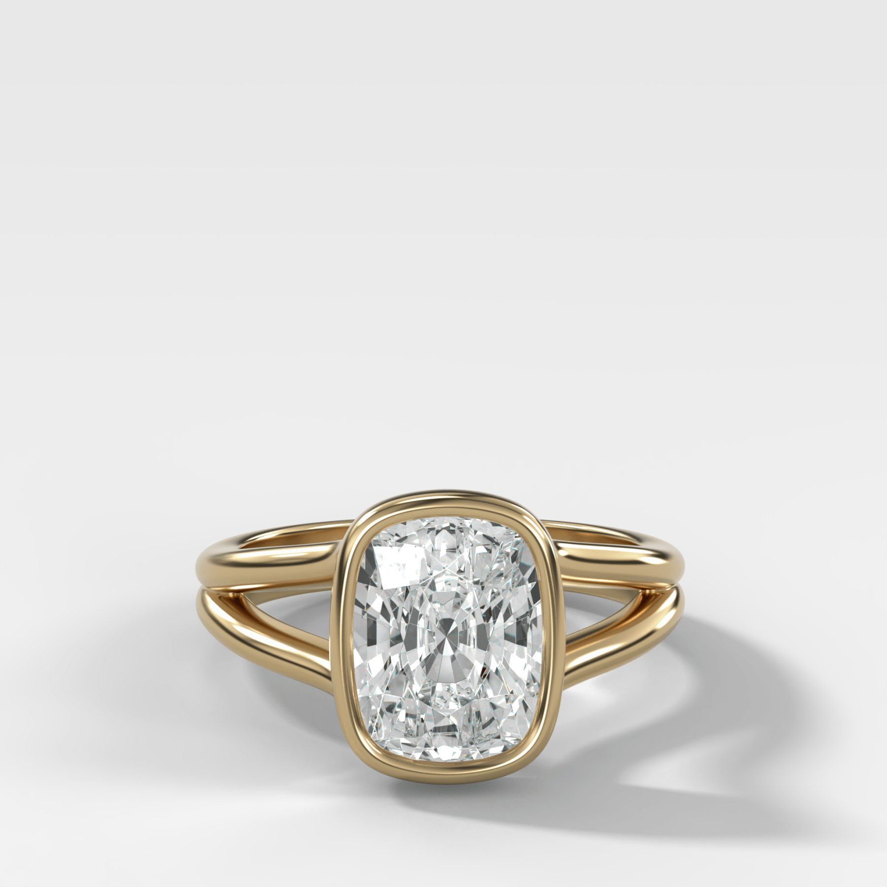 Split Shank Bezel Engagement Ring with Elongated Cushion Cut Diamond - GOODSTONE