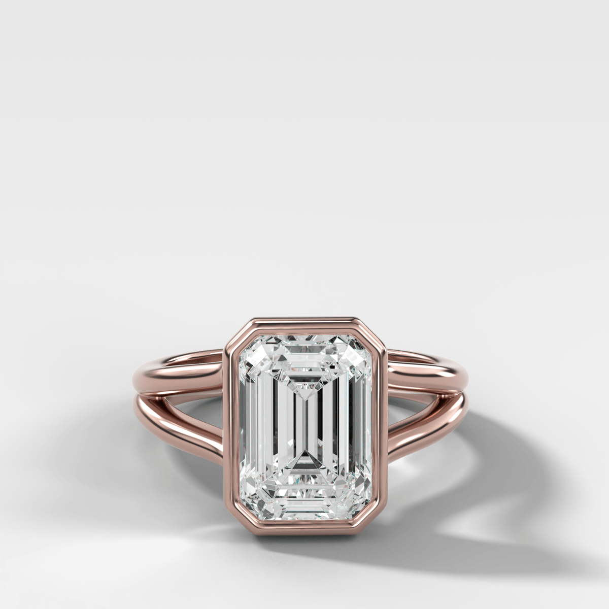 Split Shank Bezel Engagement Ring with Emerald Cut Diamond - GOODSTONE