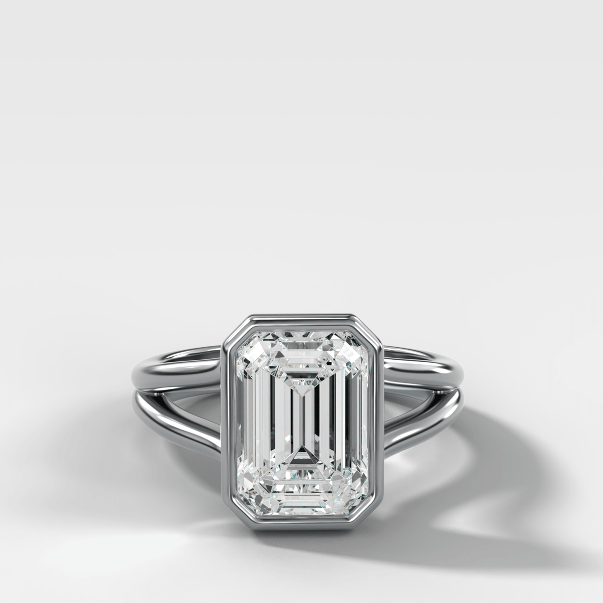 Split Shank Bezel Engagement Ring with Emerald Cut Diamond - GOODSTONE