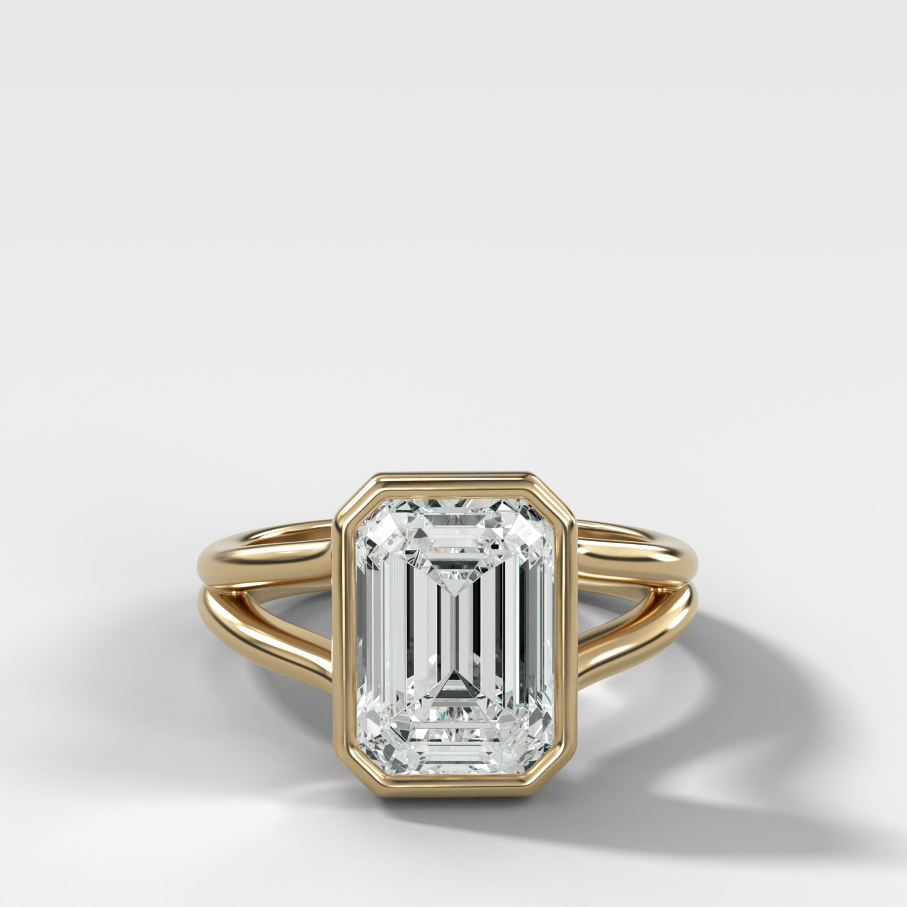 Split Shank Bezel Engagement Ring with Emerald Cut Diamond - GOODSTONE