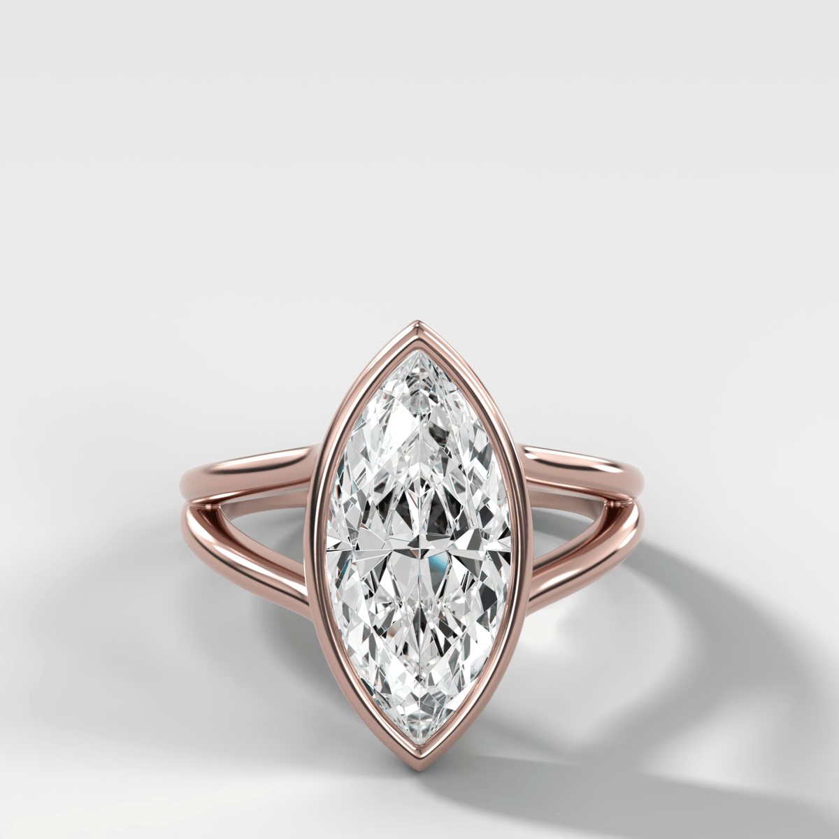 Split Shank Bezel Engagement Ring with Marquise Cut Diamond - GOODSTONE