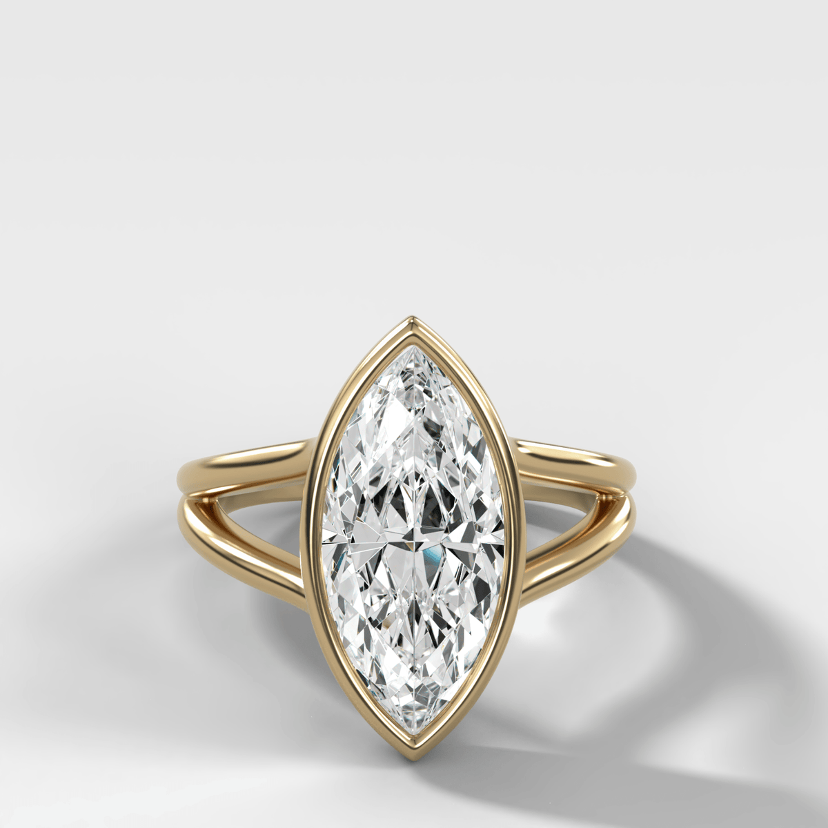 Split Shank Bezel Engagement Ring with Marquise Cut Diamond - GOODSTONE