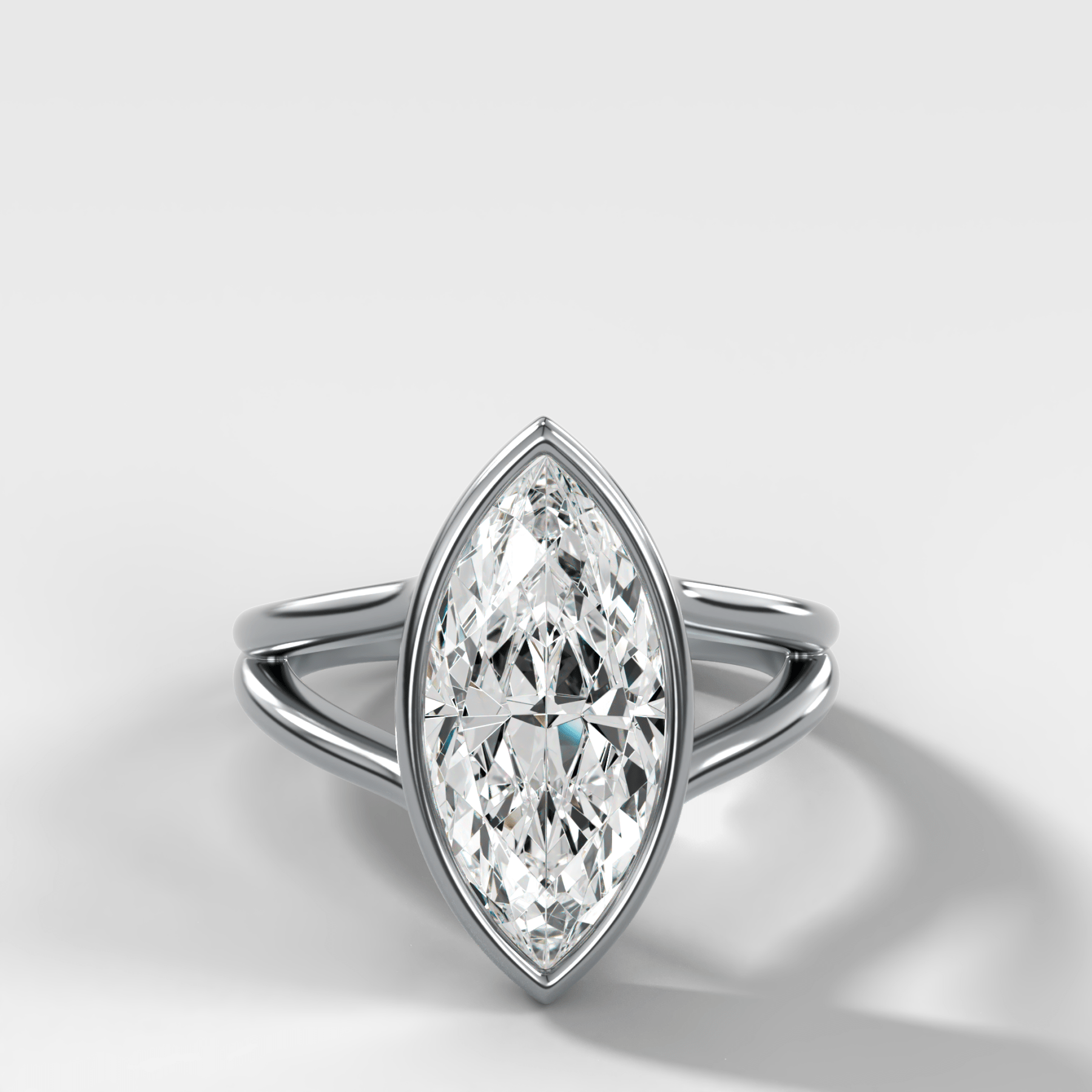 Split Shank Bezel Engagement Ring with Marquise Cut Diamond - GOODSTONE
