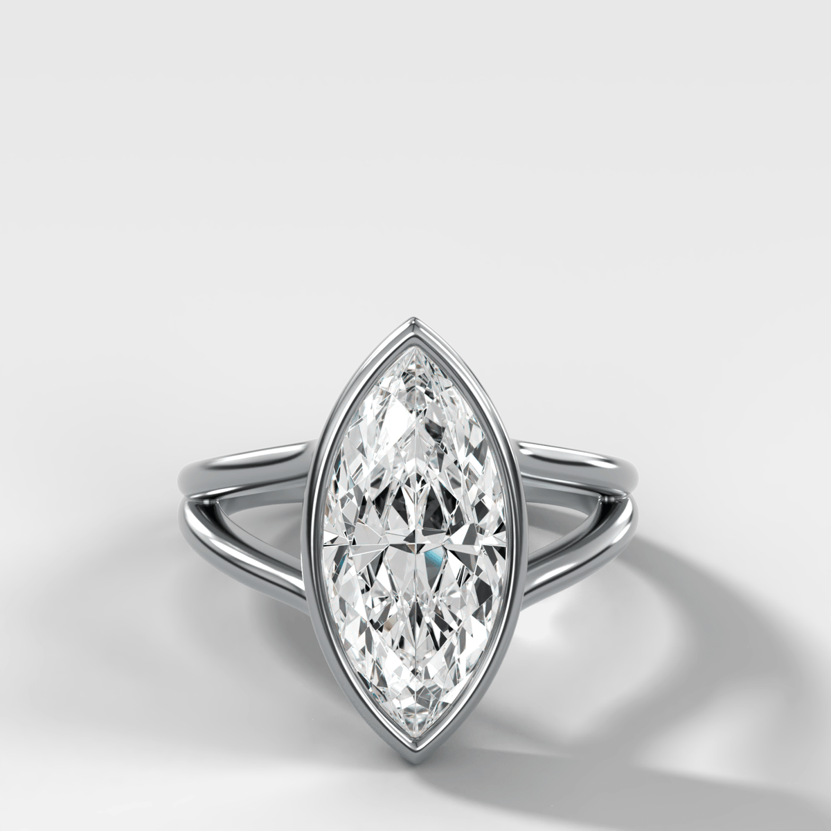 Split Shank Bezel Engagement Ring with Marquise Cut Diamond - GOODSTONE
