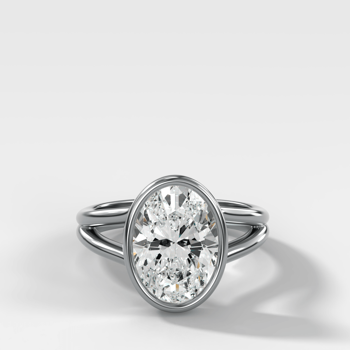 Split Shank Bezel Engagement Ring with Oval Cut Diamond - GOODSTONE