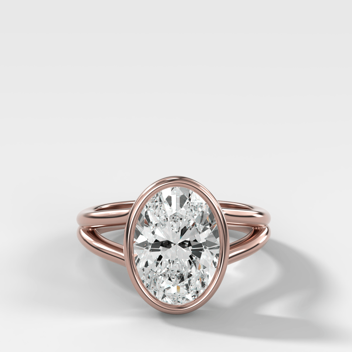Split Shank Bezel Engagement Ring with Oval Cut Diamond - GOODSTONE