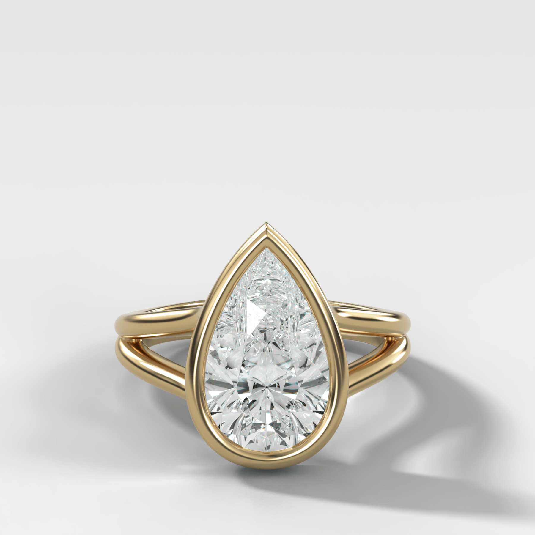 Split Shank Bezel Engagement Ring with Pear Cut Diamond - GOODSTONE