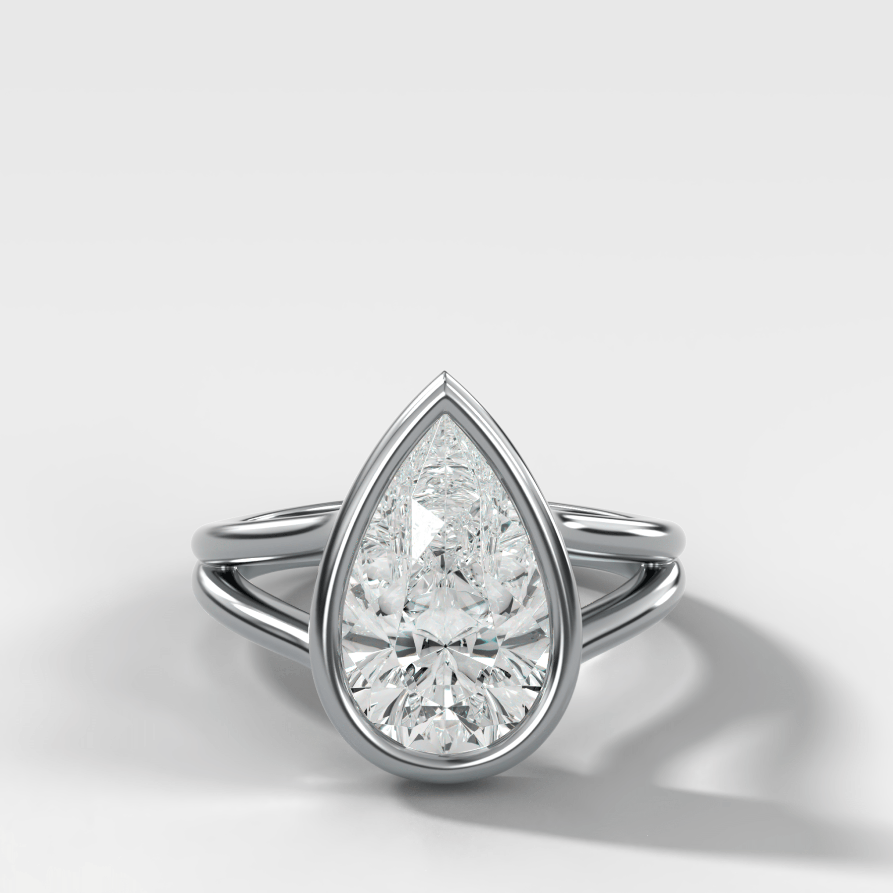 Split Shank Bezel Engagement Ring with Pear Cut Diamond - GOODSTONE