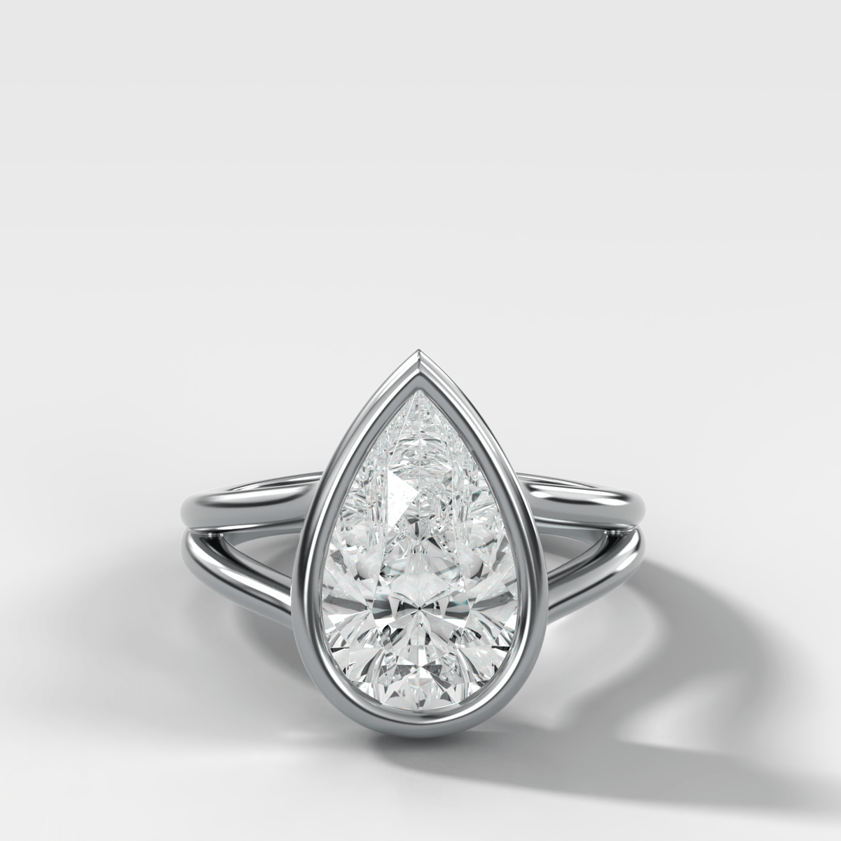Split Shank Bezel Engagement Ring with Pear Cut Diamond - GOODSTONE