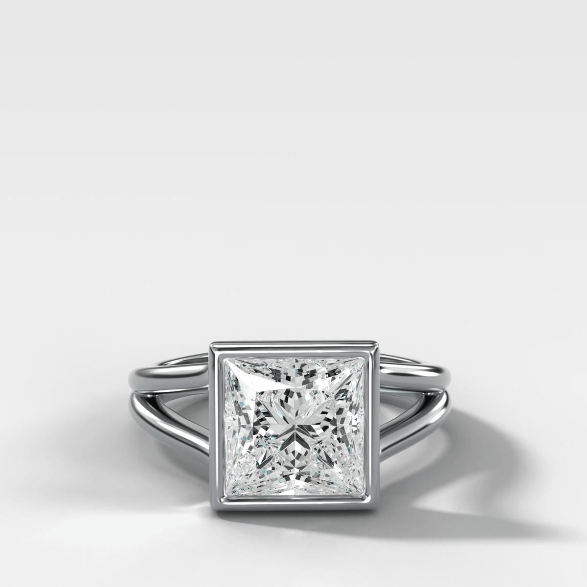 Split Shank Bezel Engagement Ring with Princess Cut Diamond - GOODSTONE