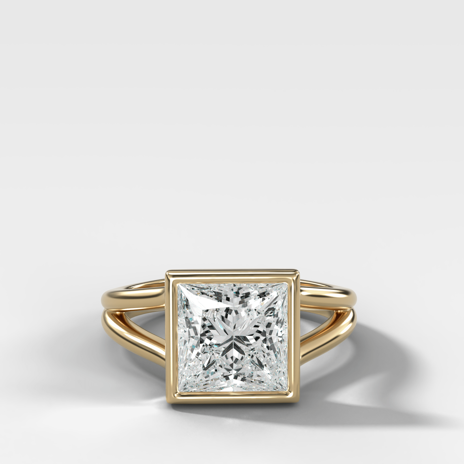 Split Shank Bezel Engagement Ring with Princess Cut Diamond - GOODSTONE