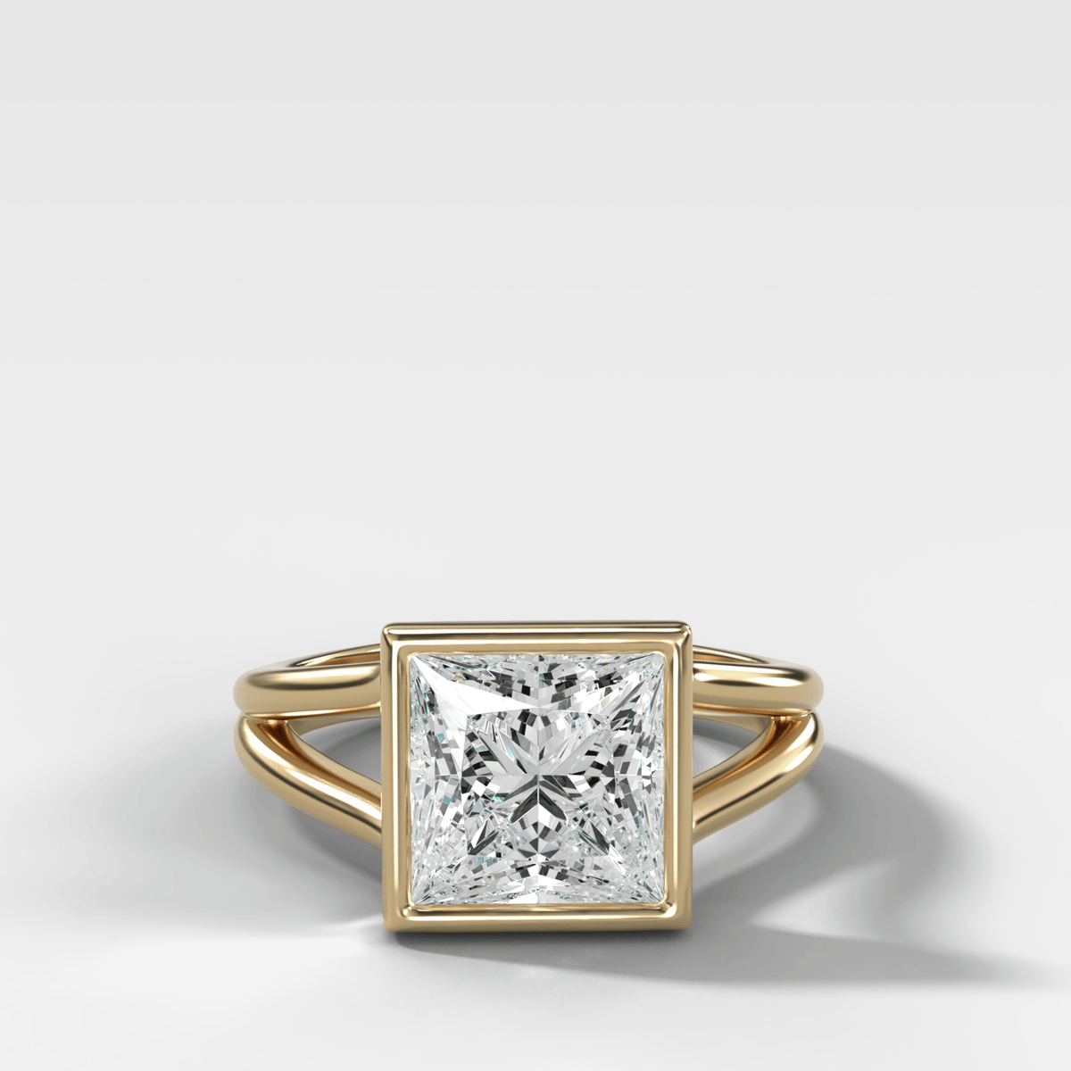 Split Shank Bezel Engagement Ring with Princess Cut Diamond - GOODSTONE