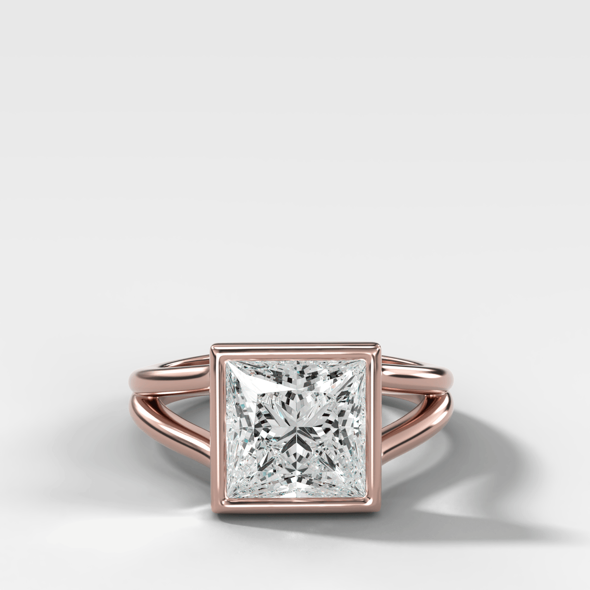 Split Shank Bezel Engagement Ring with Princess Cut Diamond - GOODSTONE