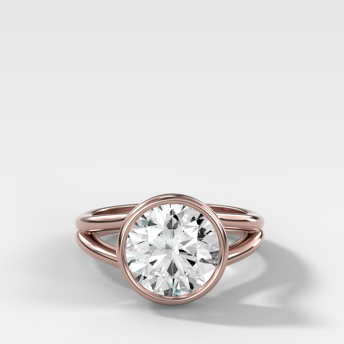 Split Shank Bezel Engagement Ring with Round Cut Diamond - GOODSTONE