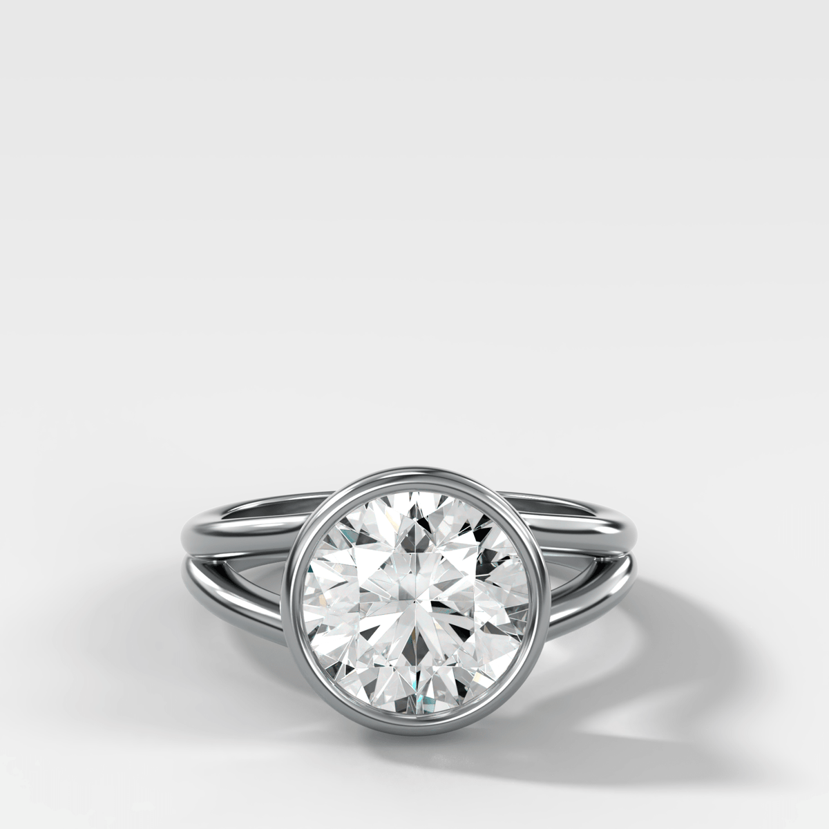 Split Shank Bezel Engagement Ring with Round Cut Diamond - GOODSTONE