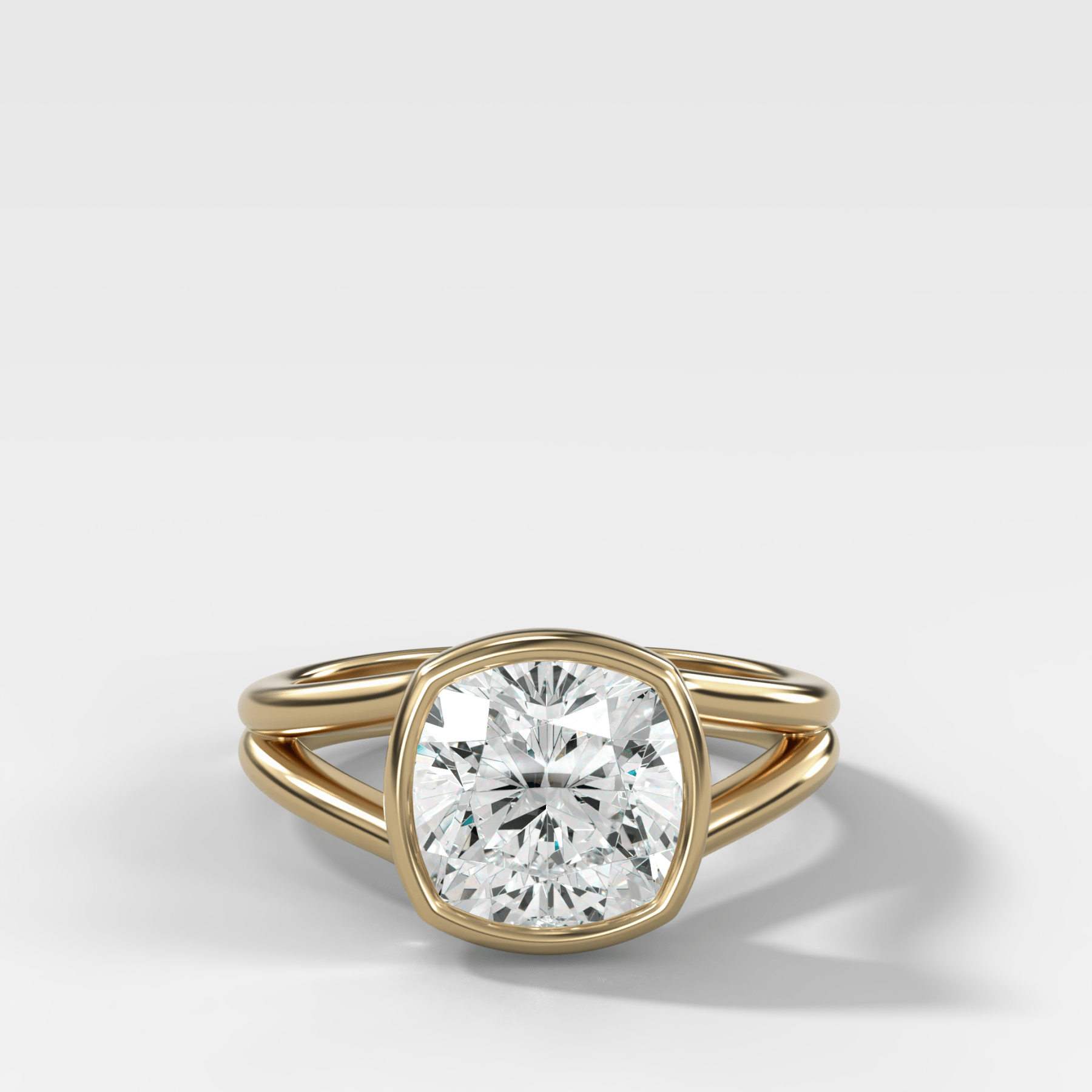 Split Shank Bezel Engagement Ring with Square Cushion Cut Diamond - GOODSTONE