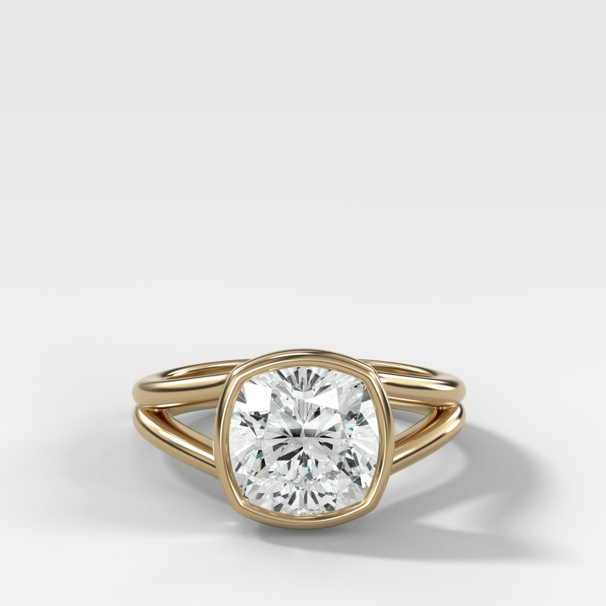 Split Shank Bezel Engagement Ring with Square Cushion Cut Diamond - GOODSTONE
