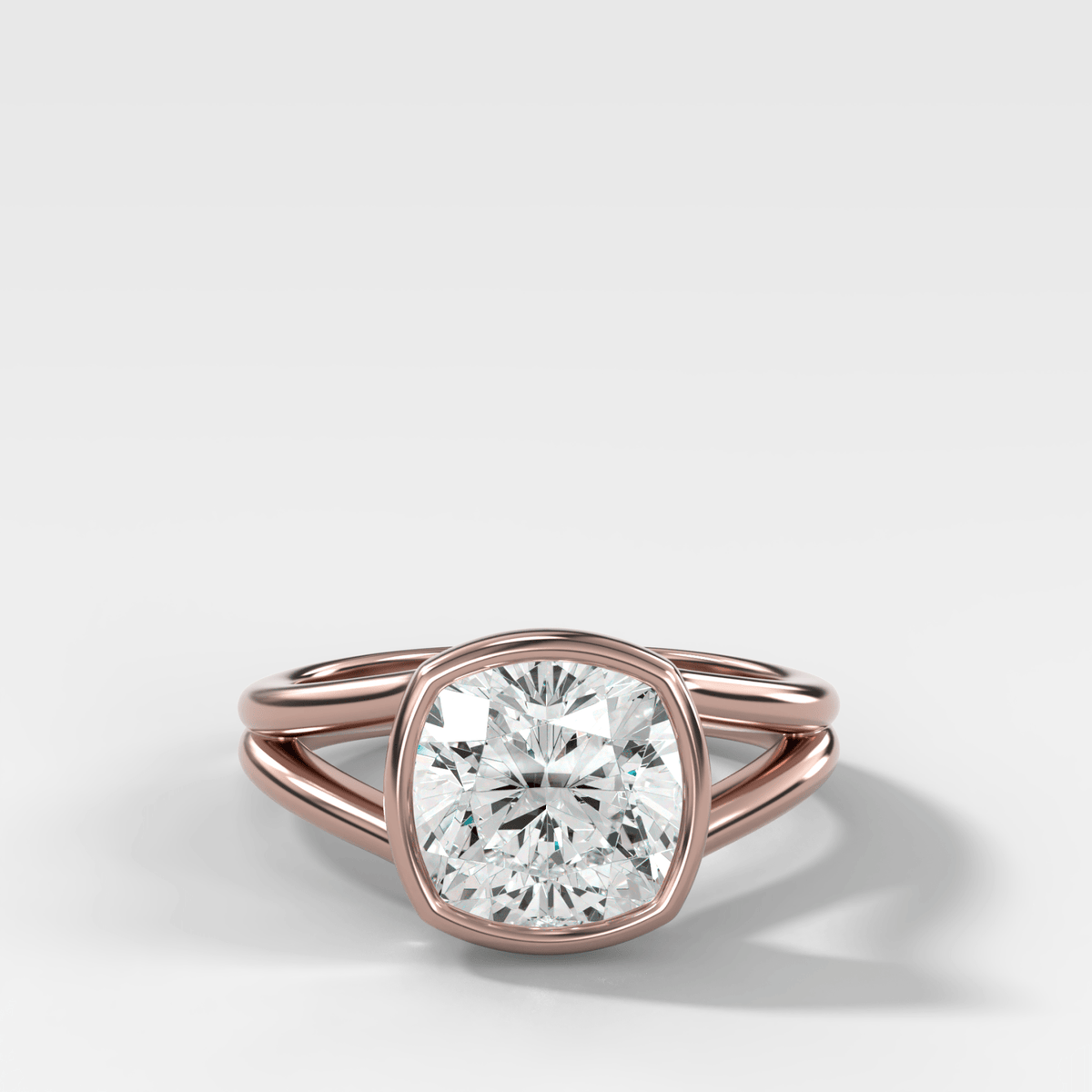 Split Shank Bezel Engagement Ring with Square Cushion Cut Diamond - GOODSTONE