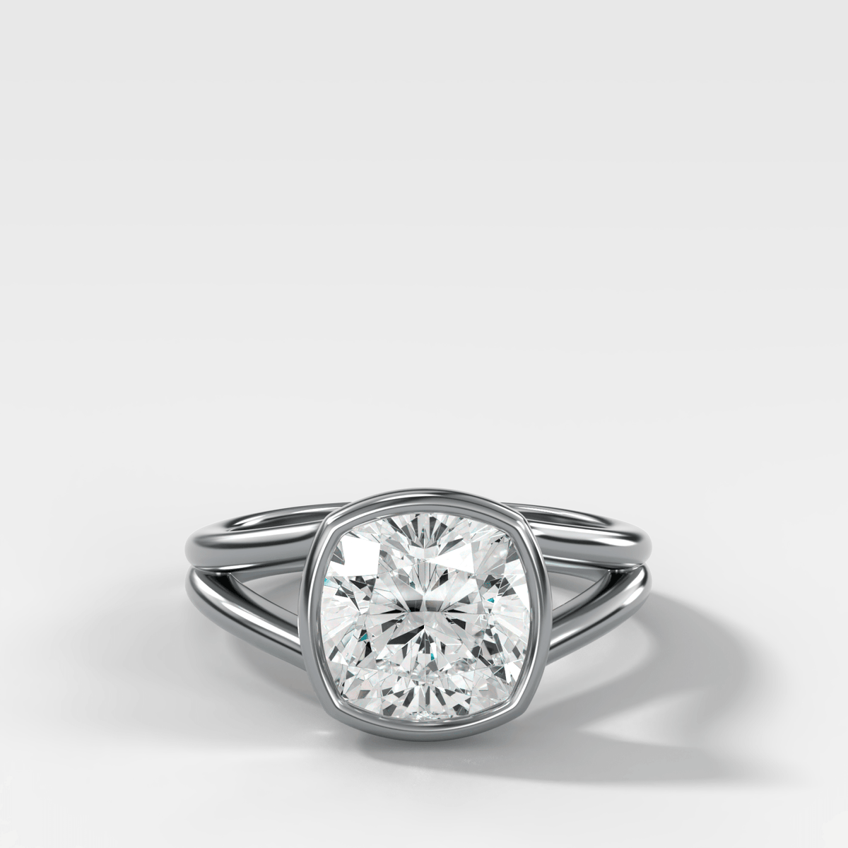 Split Shank Bezel Engagement Ring with Square Cushion Cut Diamond - GOODSTONE
