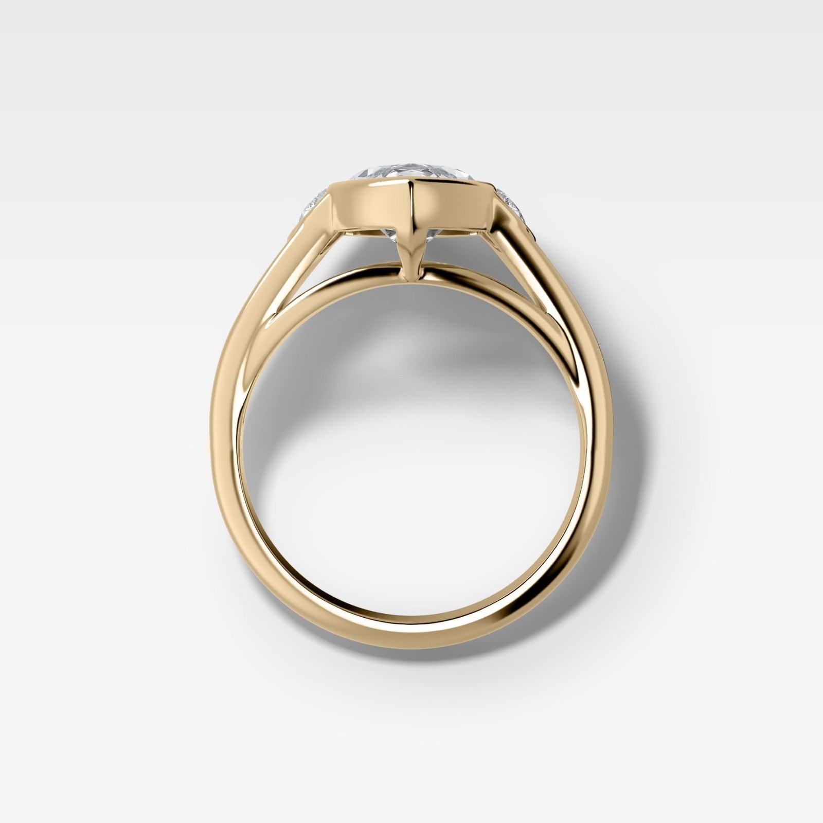 Split Shank Engagement Ring with Half Moon Side Stones and Marquise Cut Diamond - GOODSTONE