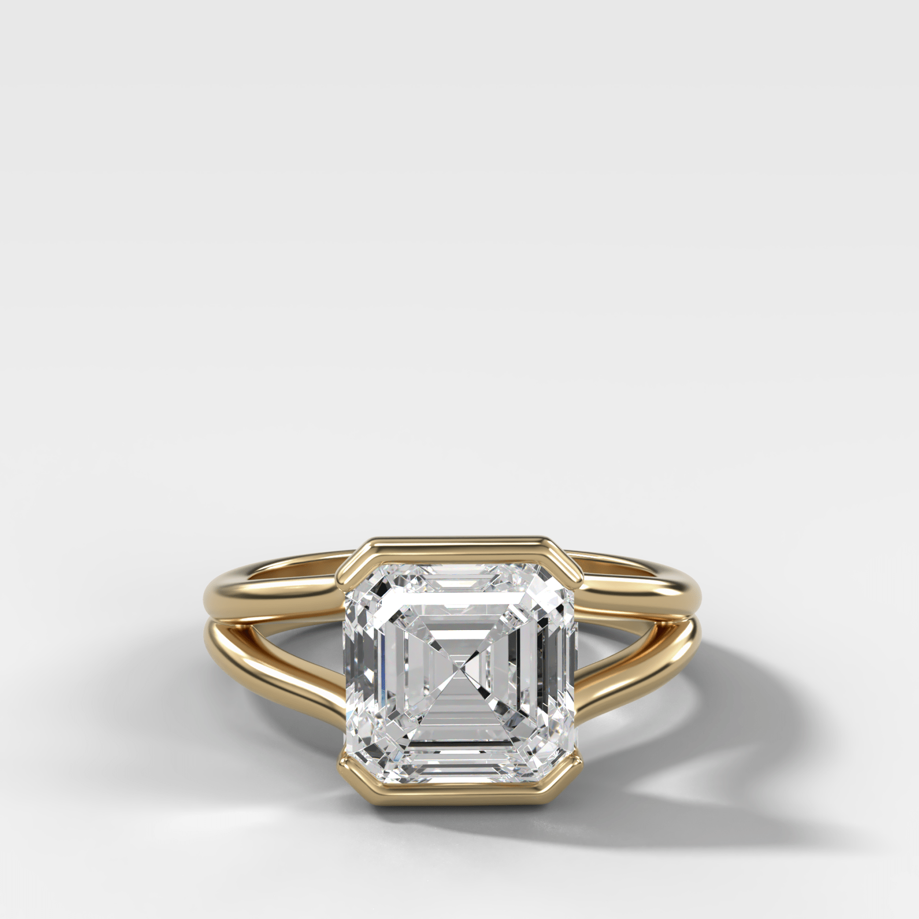 Split Shank Half Bezel Engagement Ring with Asscher Cut Diamond - GOODSTONE