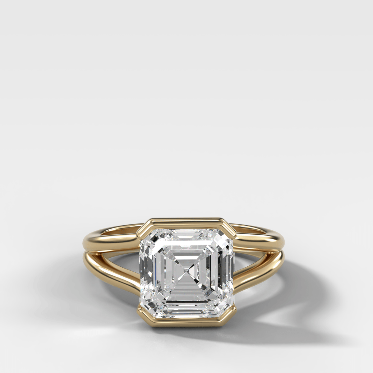 Split Shank Half Bezel Engagement Ring with Asscher Cut Diamond - GOODSTONE