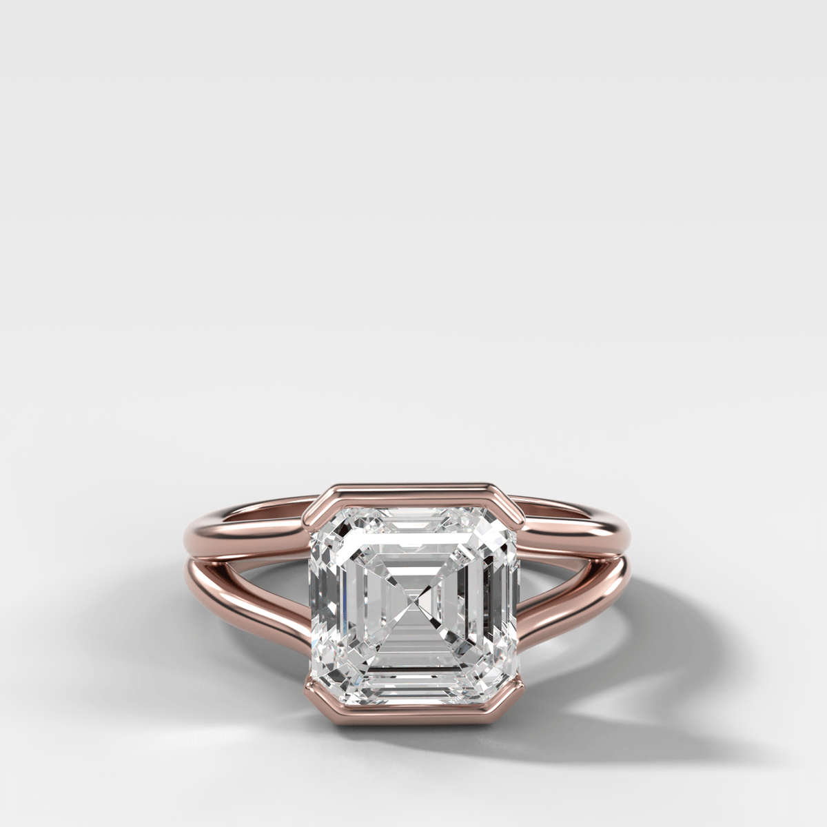 Split Shank Half Bezel Engagement Ring with Asscher Cut Diamond - GOODSTONE