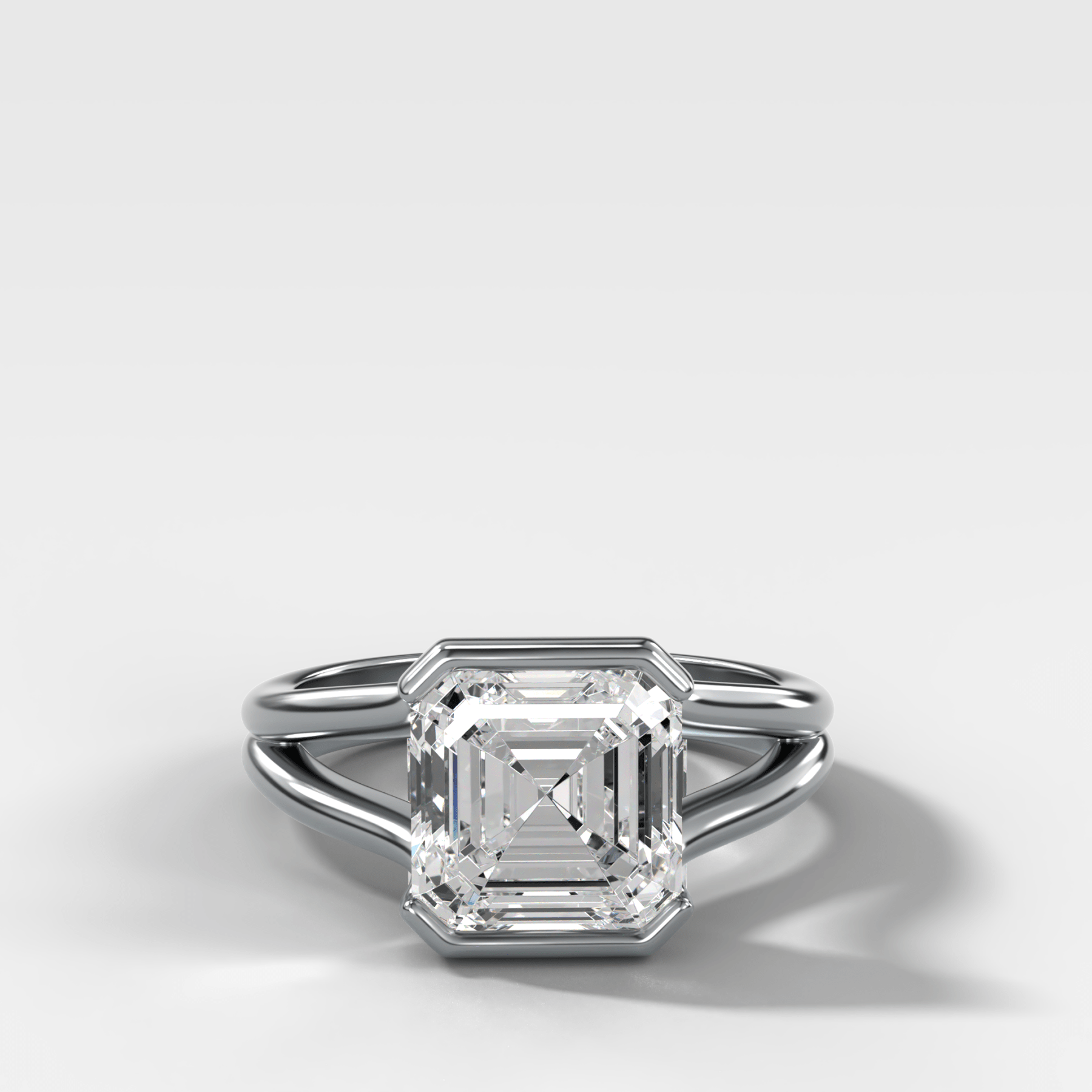 Split Shank Half Bezel Engagement Ring with Asscher Cut Diamond - GOODSTONE