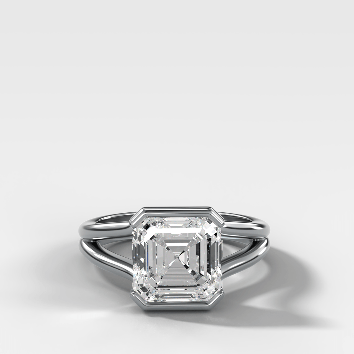 Split Shank Half Bezel Engagement Ring with Asscher Cut Diamond - GOODSTONE